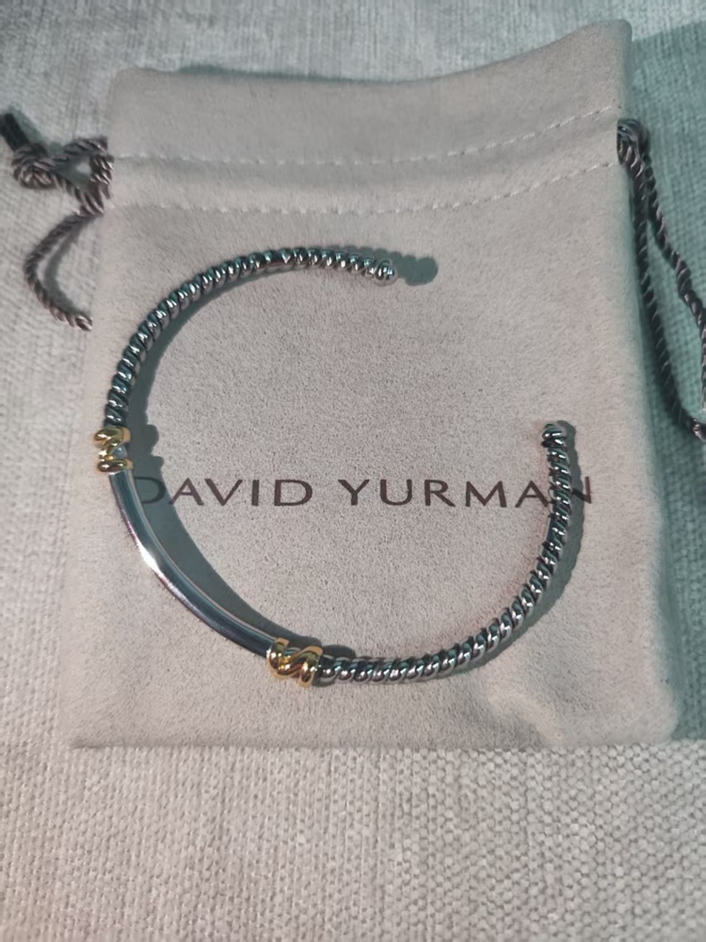 ✨David Yurman Two Tone Double X Twisted Cable Open Cuff Bracelet